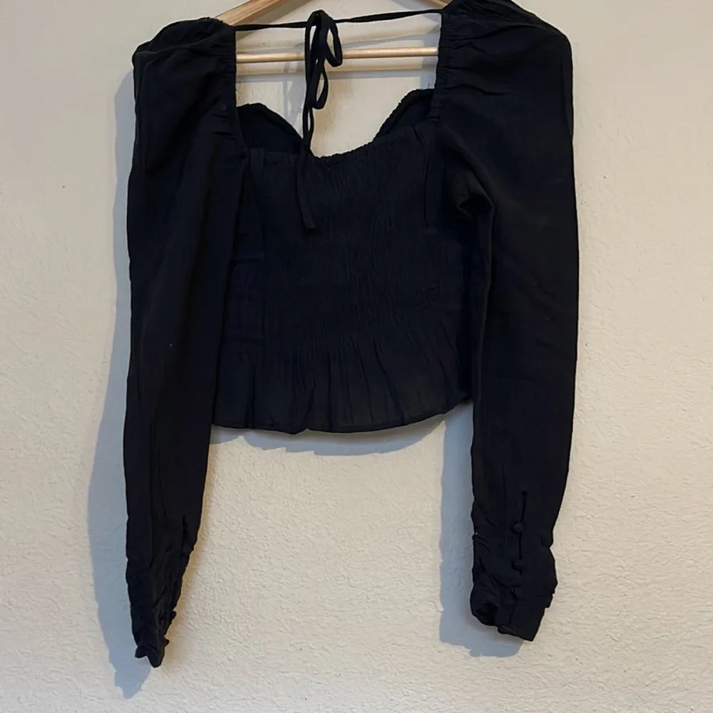 Free People Chloe Sweat heart Long‎ Sleeves Black Top